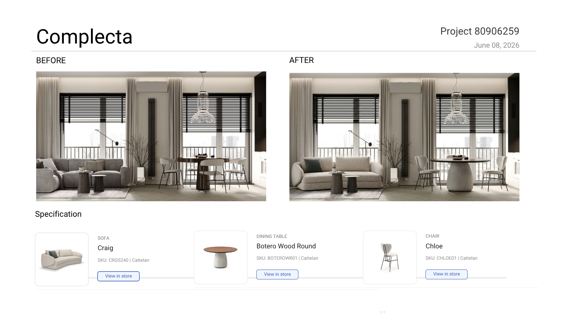 Specification with before/after and products