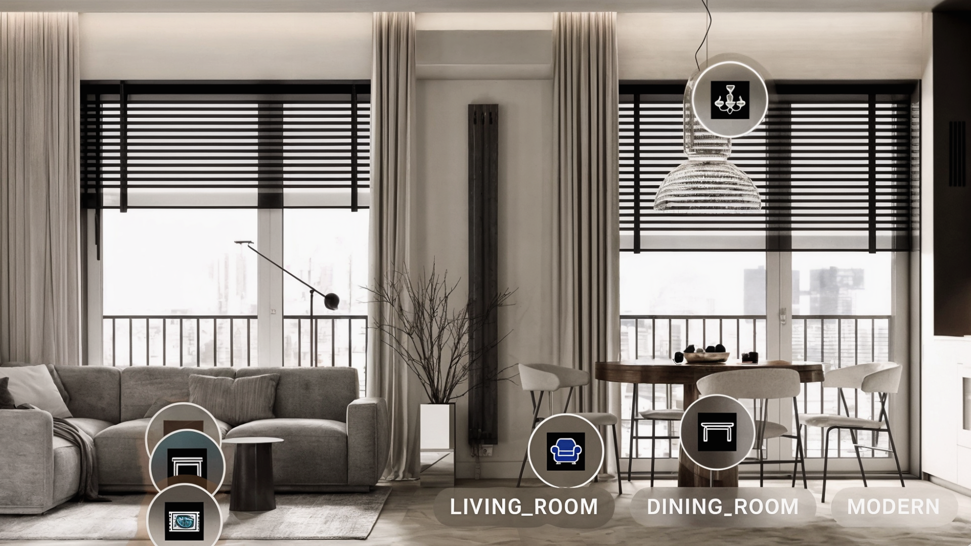 Interior render with detected objects